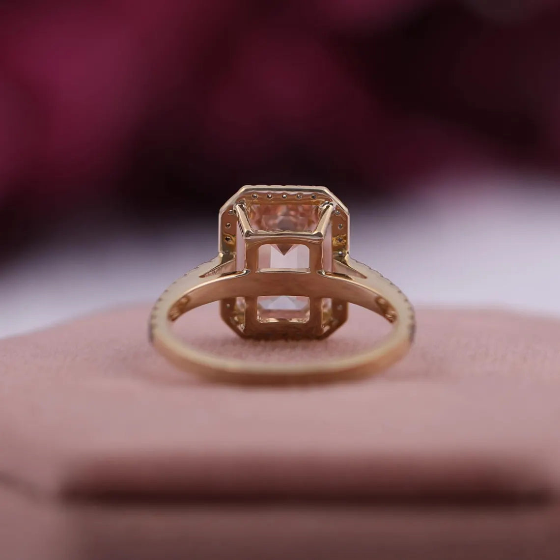 2 Carat Pink Color Emerald Cut Lab Diamond Halo Engagement Ring