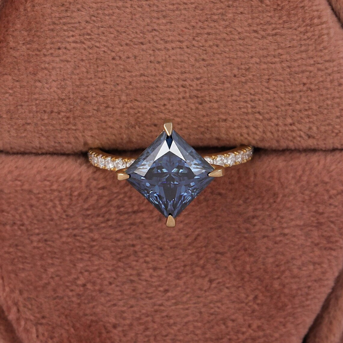 2.00 CT Princess Cut Blue Lab Grown Diamond Engagement Ring