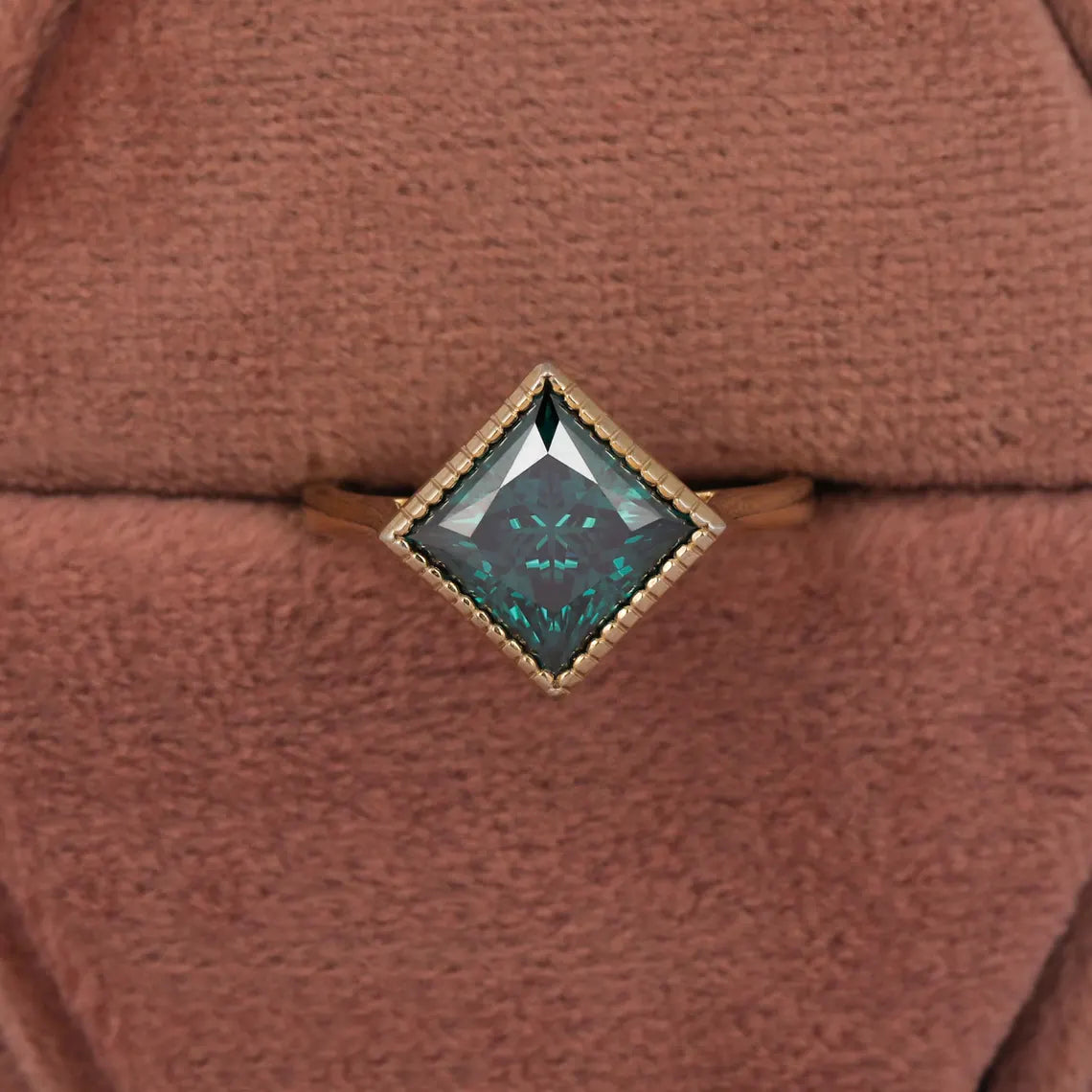 2.00 CT Green Princess Cut Lab Grown Diamond Engagement Ring