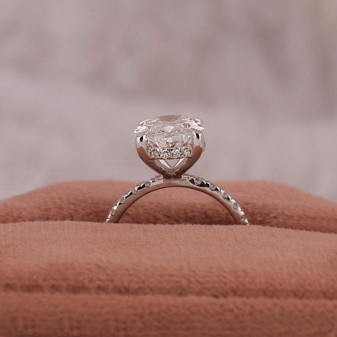 3.00 CT Oval Cut Lab Grown Diamond Hidden Halo Engagement Ring