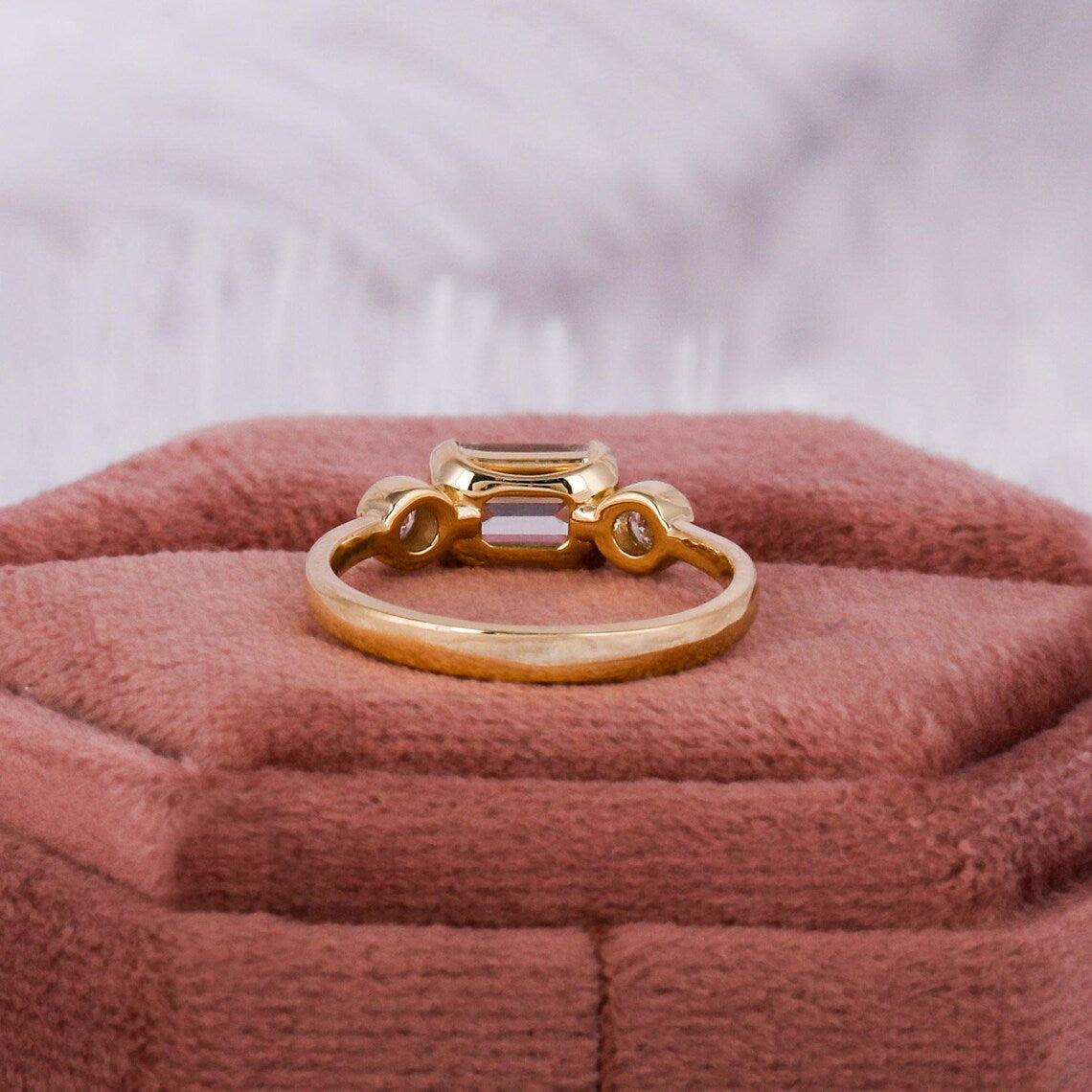 1.00 CT Emerald Lab Grown Diamond Three Stone Engagement Ring