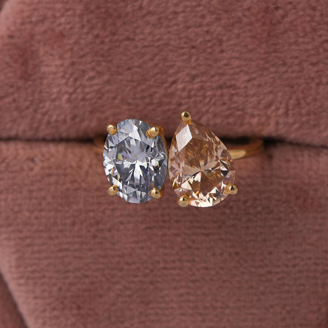 2.50 TCW Pear & Oval Cuts Lab Diamond Toi Et Moi Engagement Ring