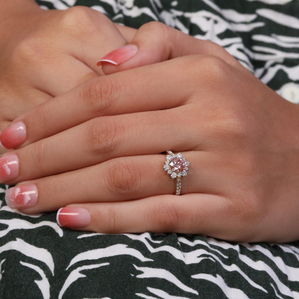 2.00 CT Pink Round Lab Diamond Halo Engagement Proposal Ring