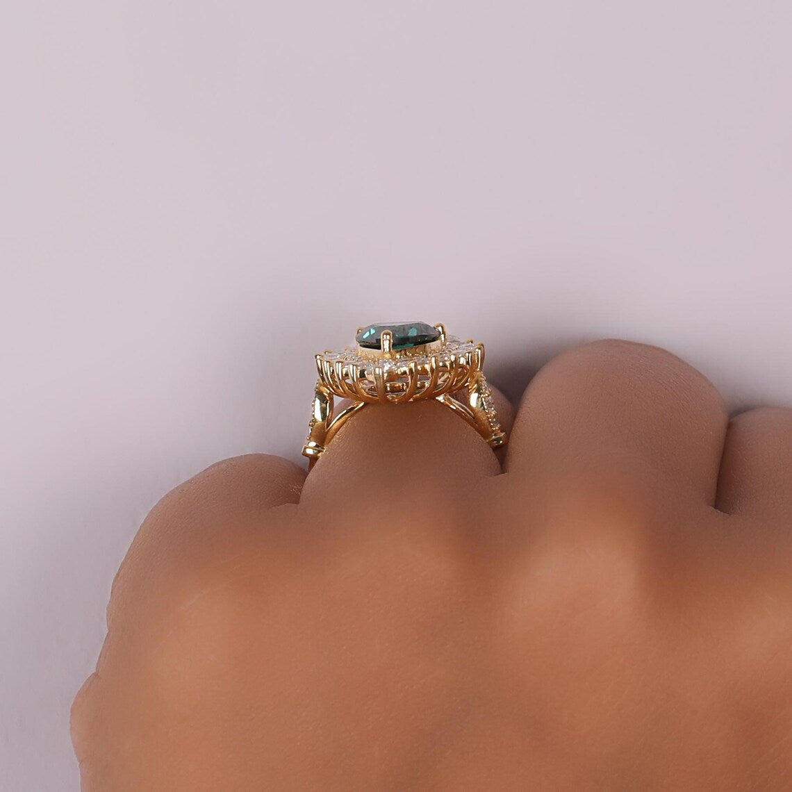 1.50 CT Fancy Green Heart Cut Lab Grown Diamond Engagement Ring