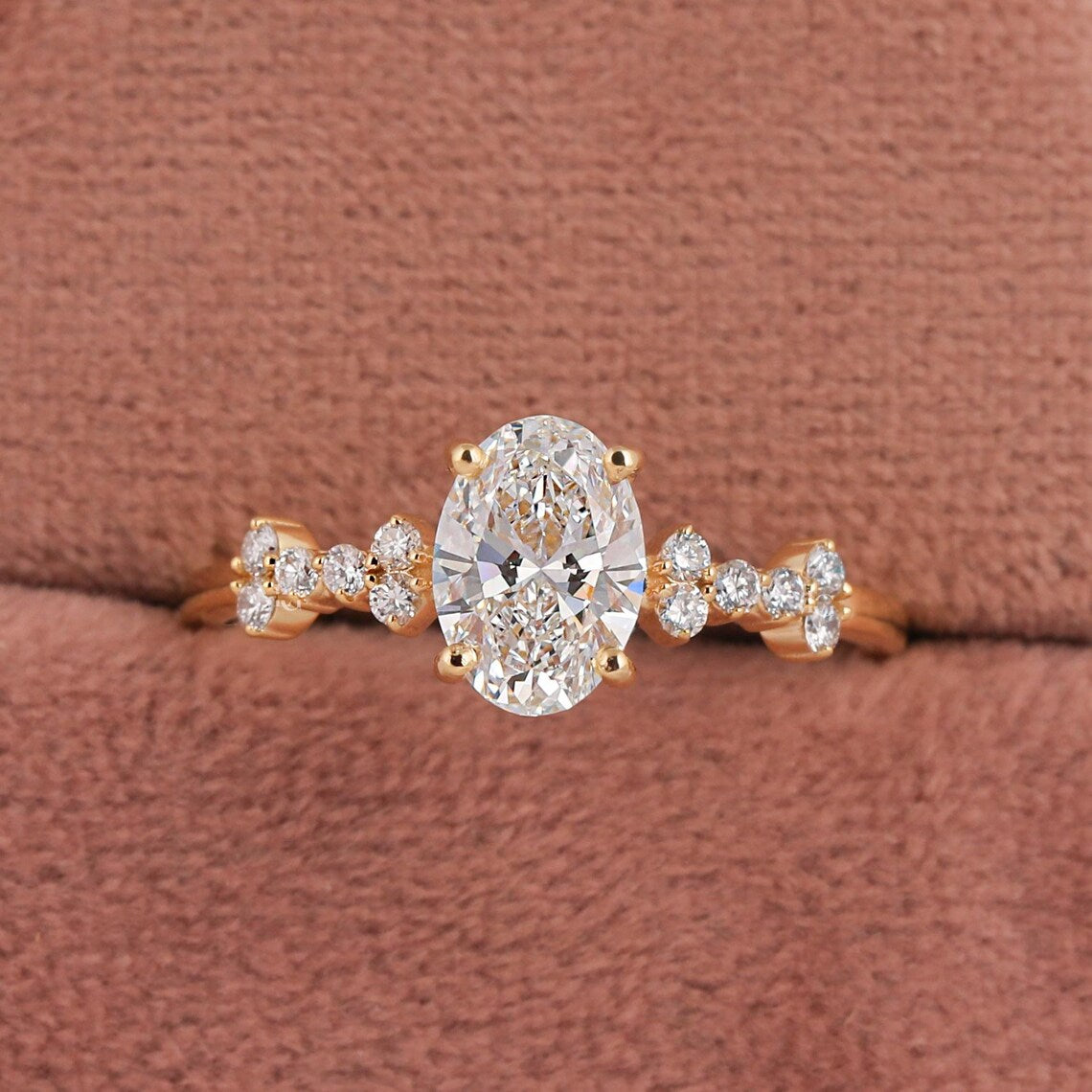 2.00 CT oval cluster style lab grown diamond engagement ring