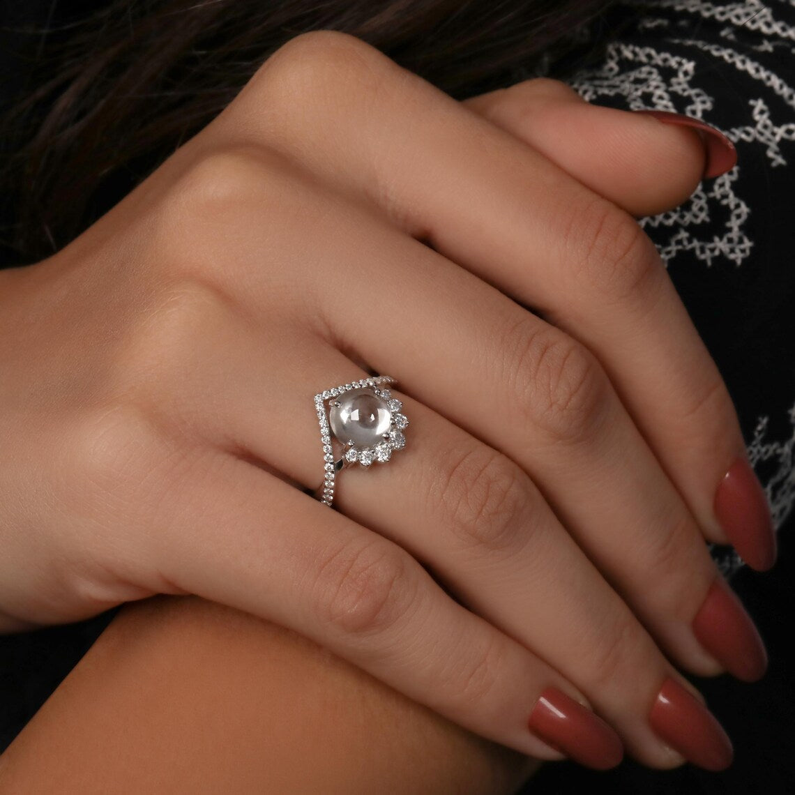 2.00 CT Round Cabochon Lab Diamond Halo Engagement Ring