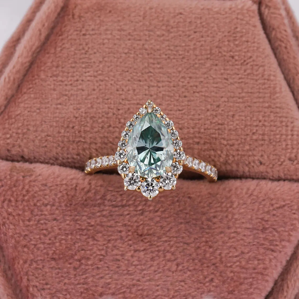 2.00 CT Green Pear Cut Lab Grown Diamond Halo Engagement Ring
