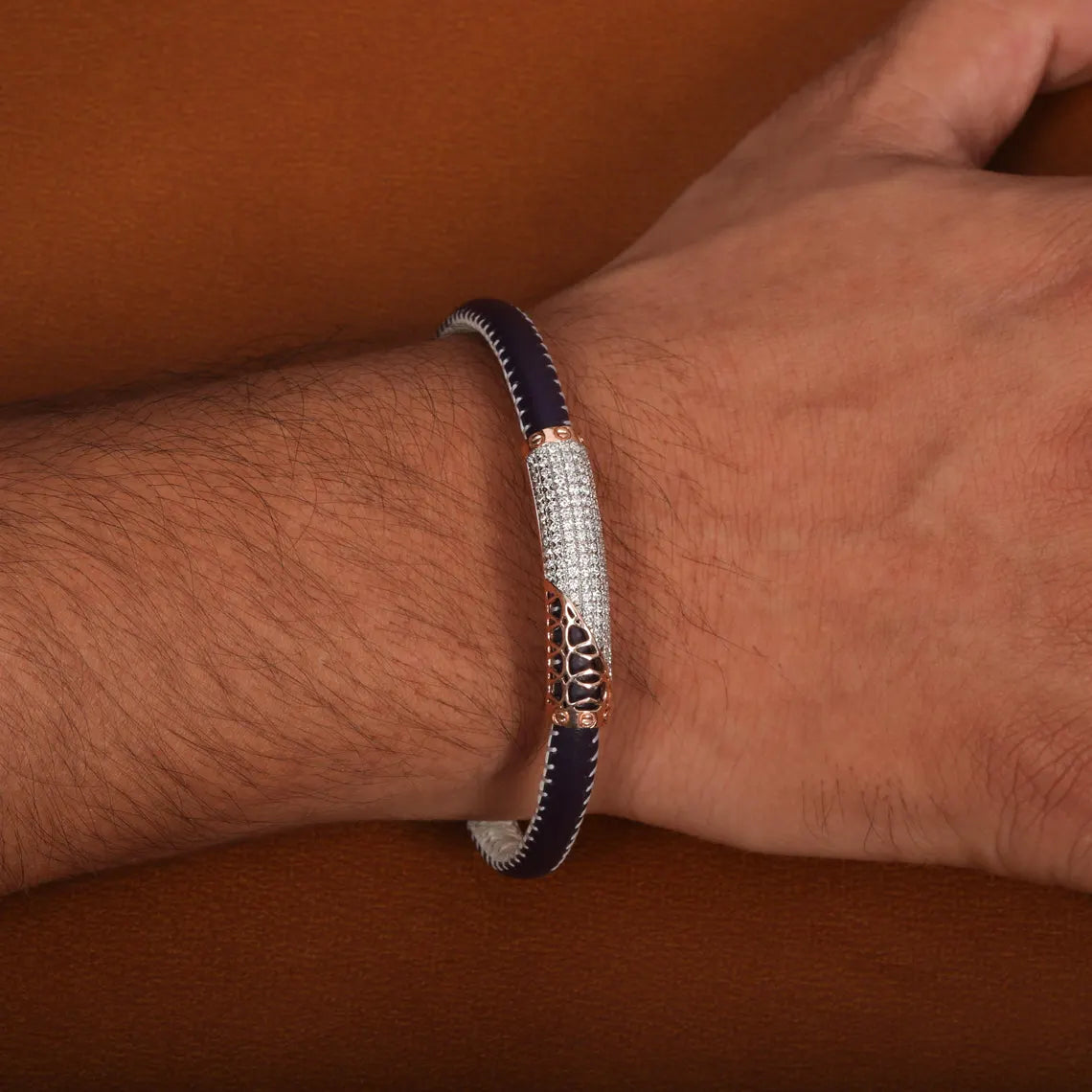 2.50 TCW Round Cut Lab Grown Diamond Leather Bracelet For Men