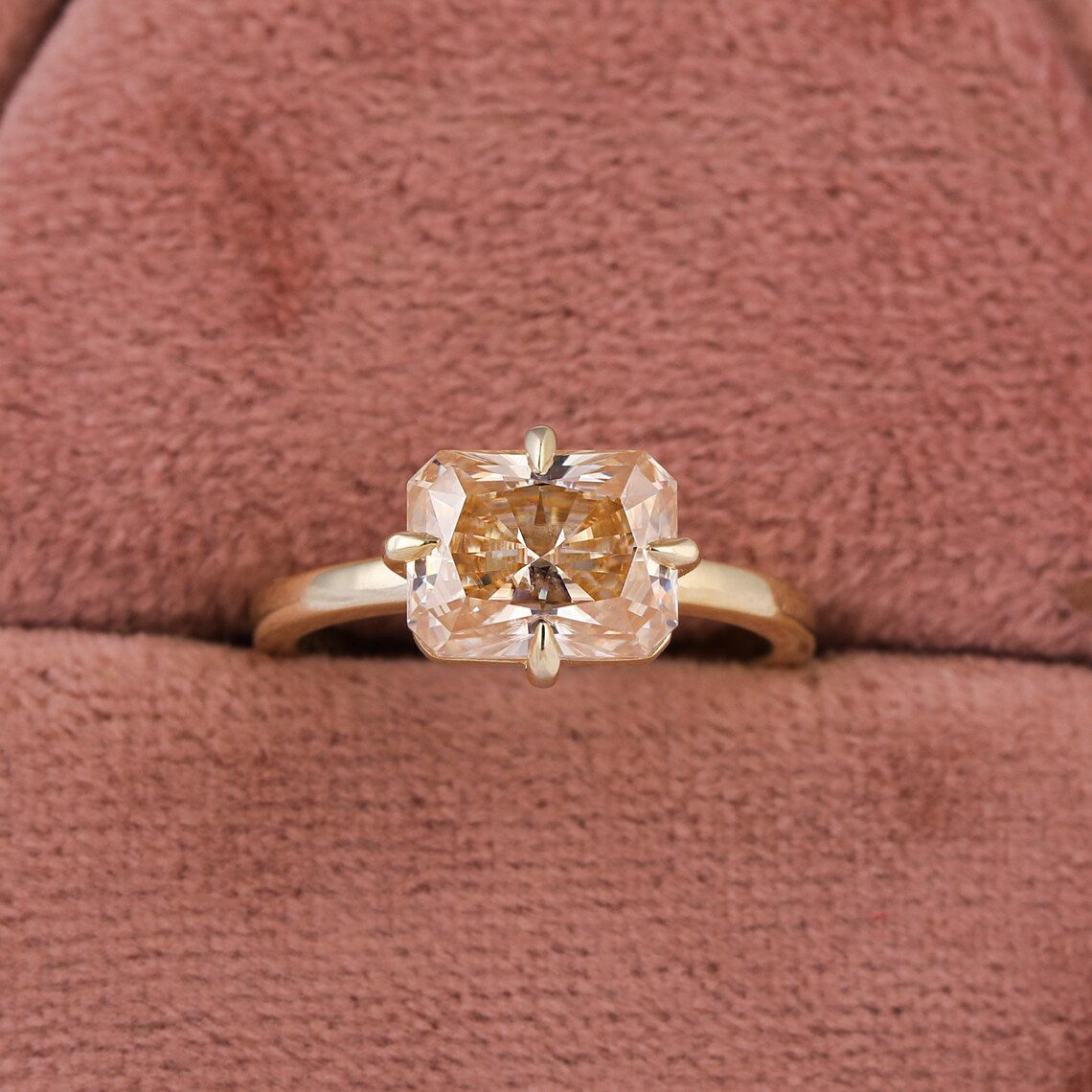2.50 CT Yellow Radiant Diamond East West Set Solitaire Engagement Ring
