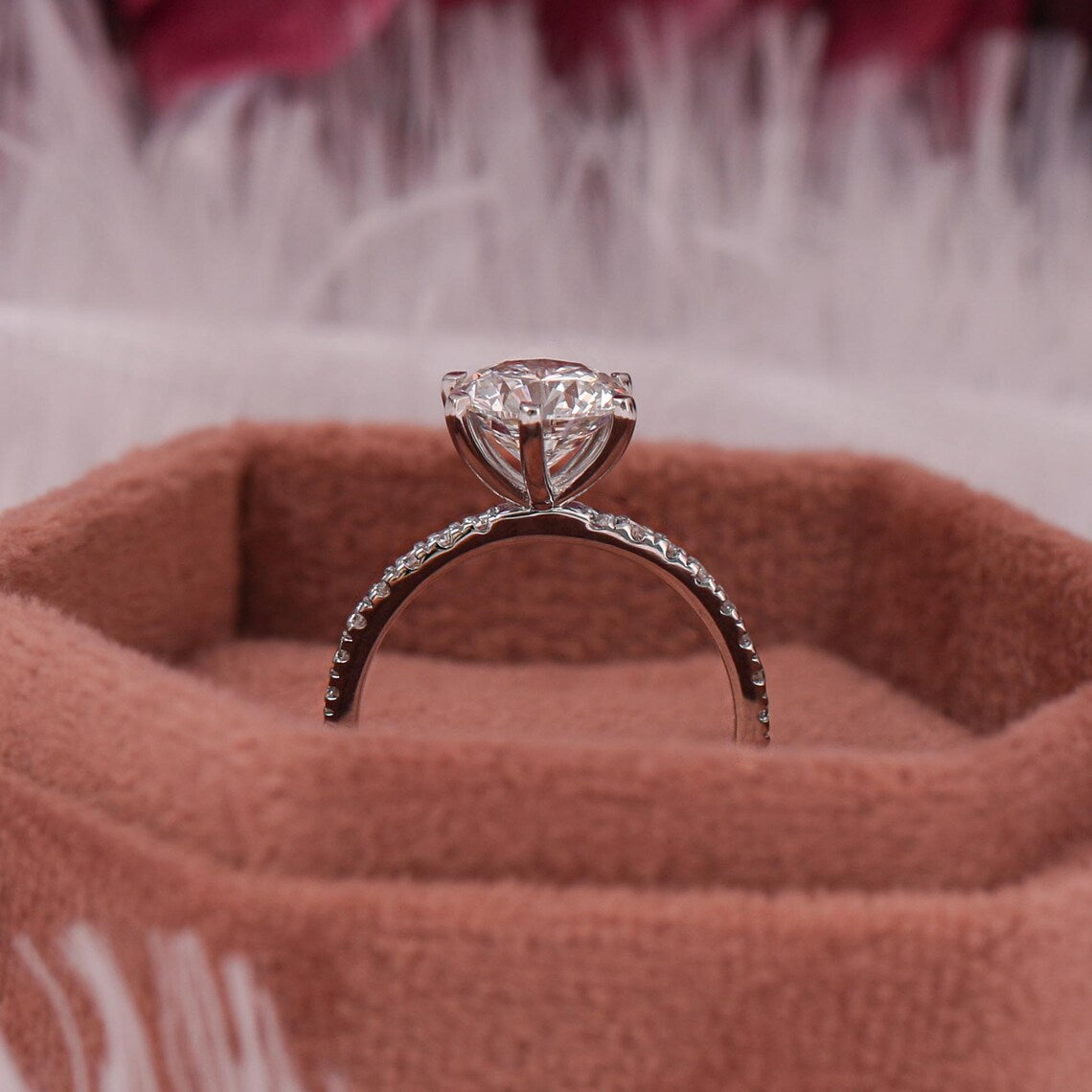 1.00 CT Round Lab Grown Diamond Solitaire Engagement Pave Ring