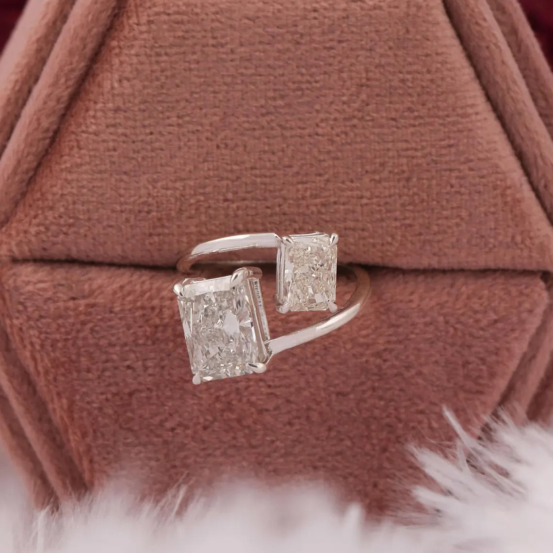 4.20 TCW Radiant Cut Lab Grown Diamond Toi Et Moi Engagement Ring