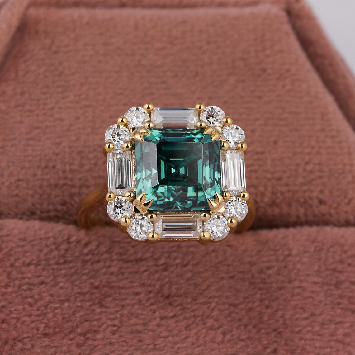 2.00 CT Asscher Cut Green Lab Grown Diamond Engagement Ring