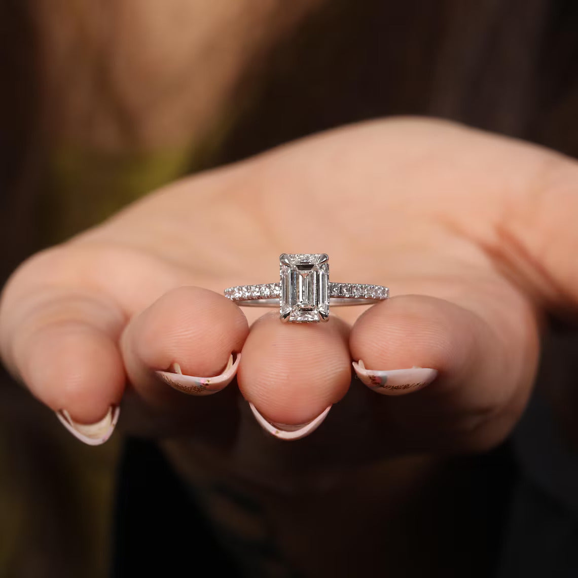1.50 CT Emerald Cut Lab Grown Diamond Engagement Ring