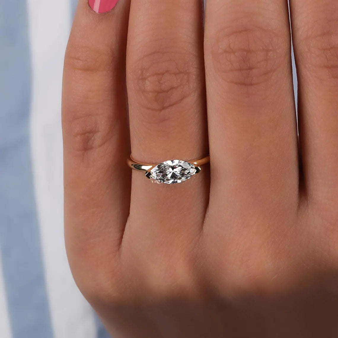 1.00 CT Marquise Cut East-West Lab Grown Diamond Engagement Ring