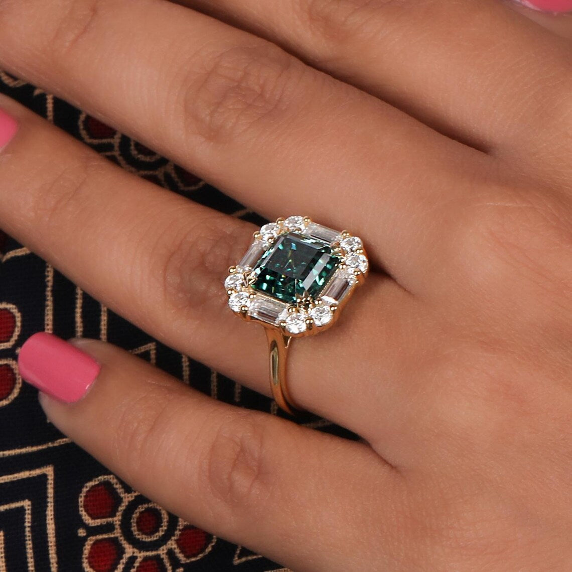 2.00 CT Asscher Cut Green Lab Grown Diamond Engagement Ring