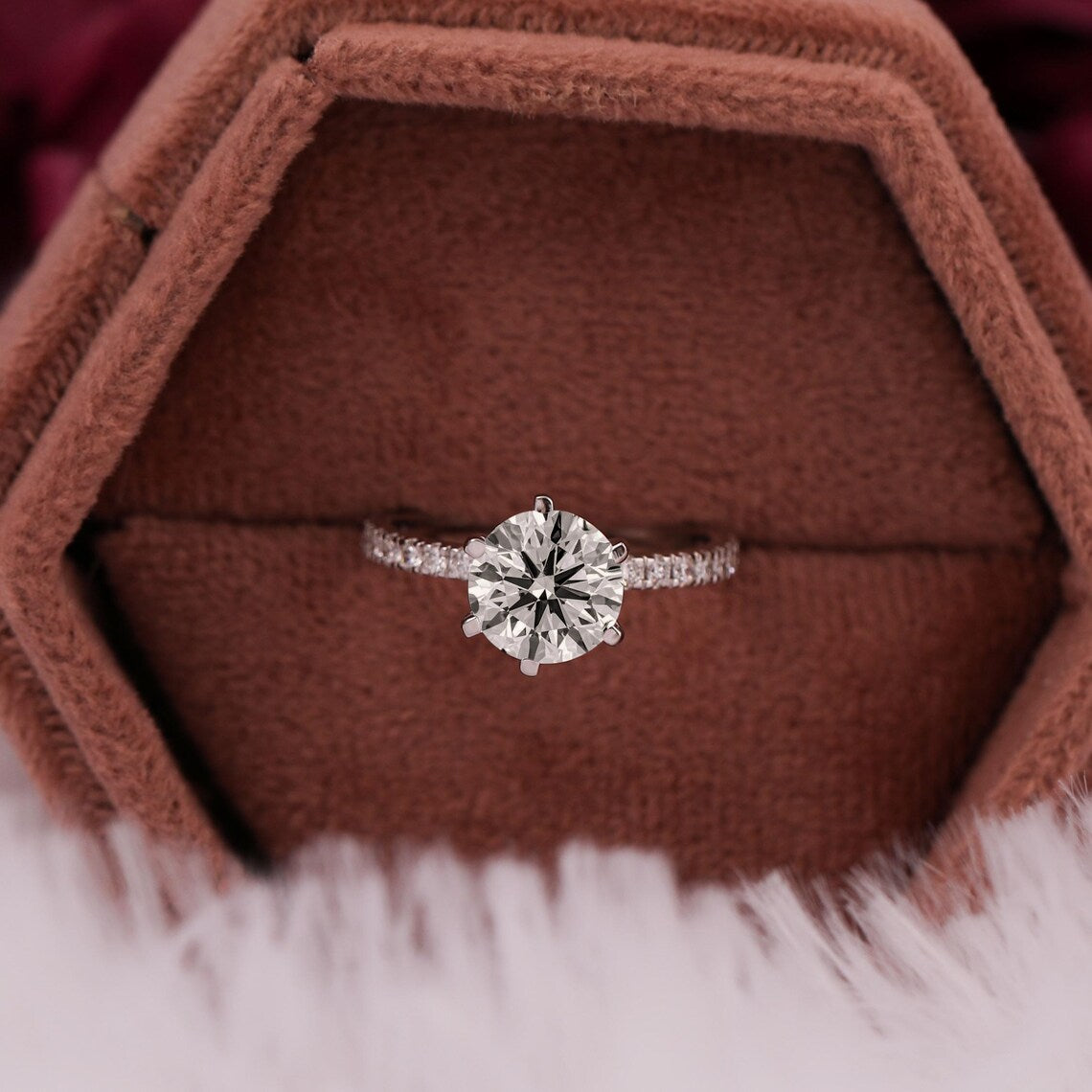 1.00 CT Round Lab Grown Diamond Solitaire Engagement Pave Ring