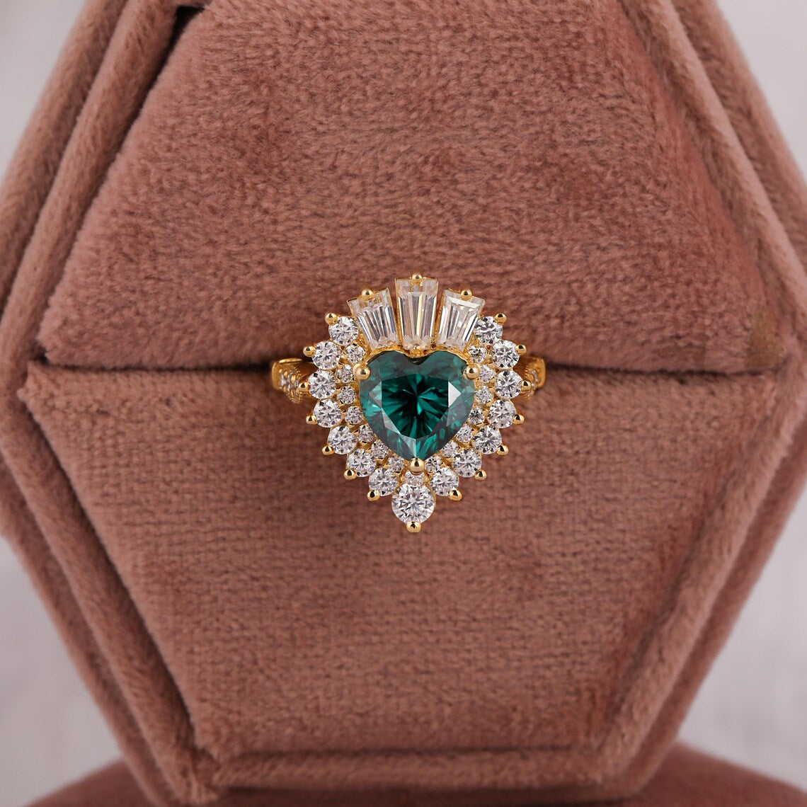 1.50 CT Fancy Green Heart Cut Lab Grown Diamond Engagement Ring