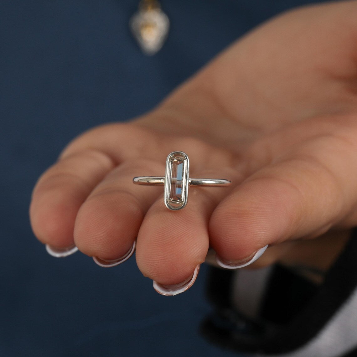 0.50 Carat Emerald Cut Lab Diamond Bezel Set Solitaire Engagement Ring