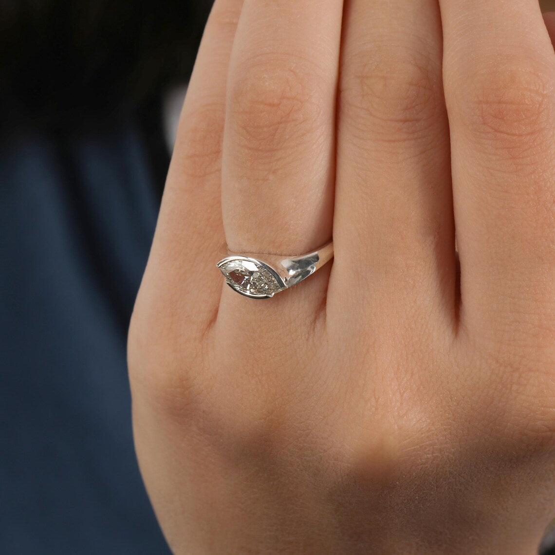 0.50 CT Marquise Cut Lab Grown Diamond East West Engagement Ring