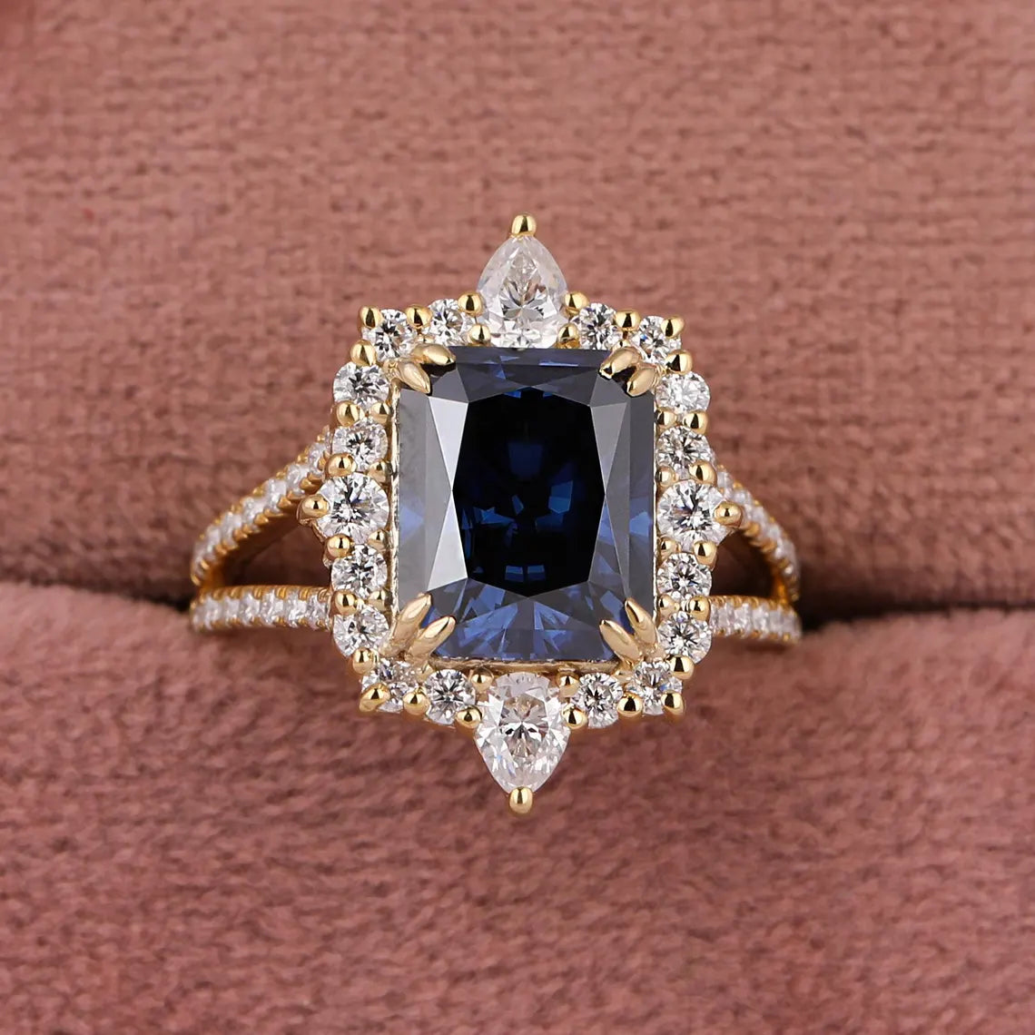 2.00 Carat Blue Radiant Cut Lab Grown Diamond Halo Wedding Ring