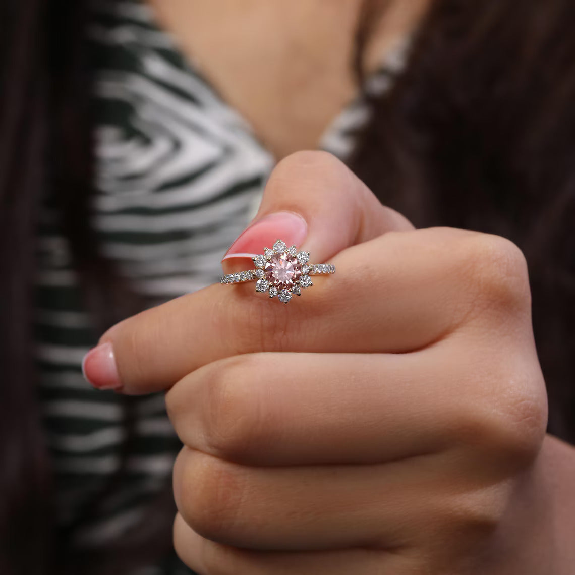2.00 CT Pink Round Lab Diamond Halo Engagement Proposal Ring