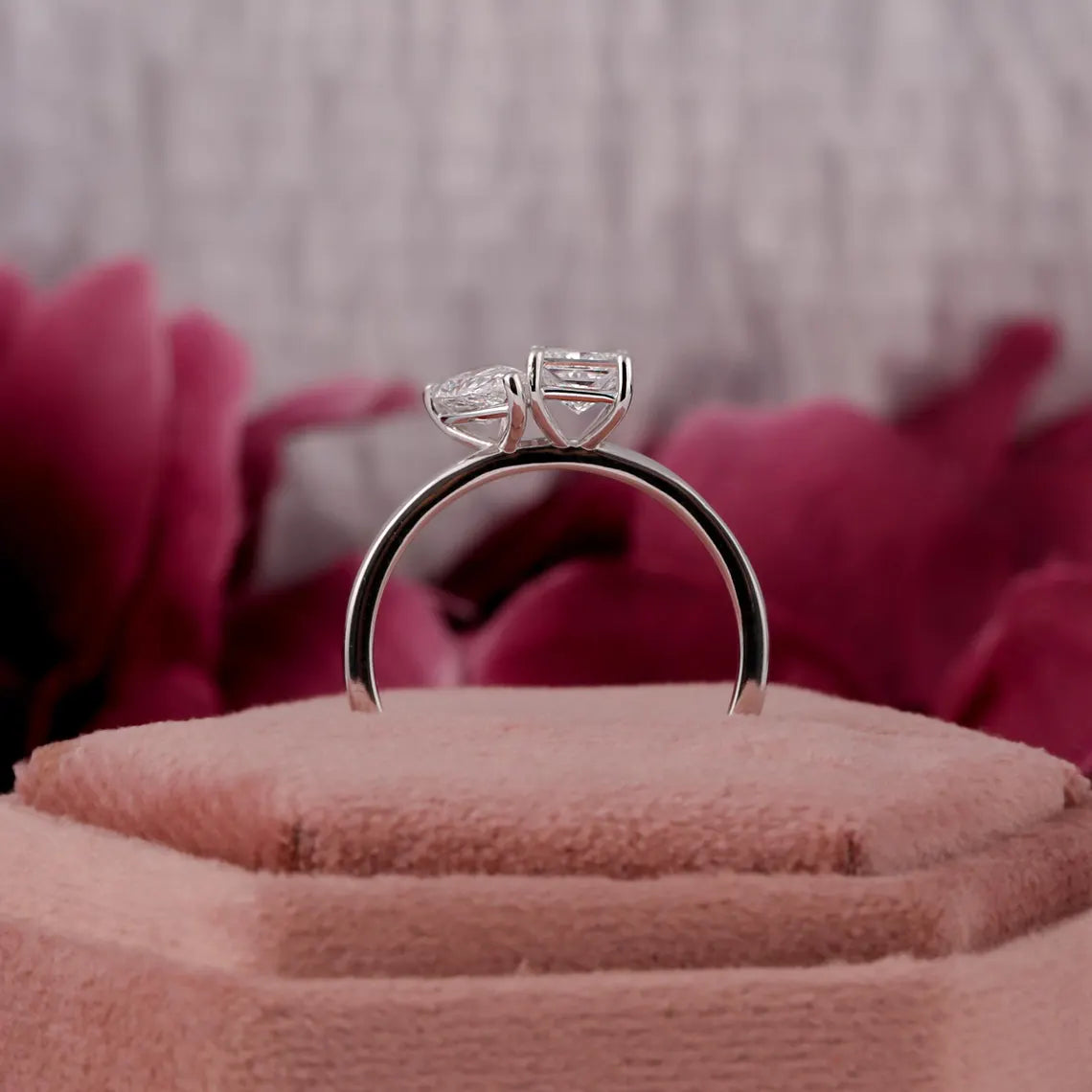 1.35 TCW Princess & Pear Lab Diamond Toi Et Moi Engagement Ring