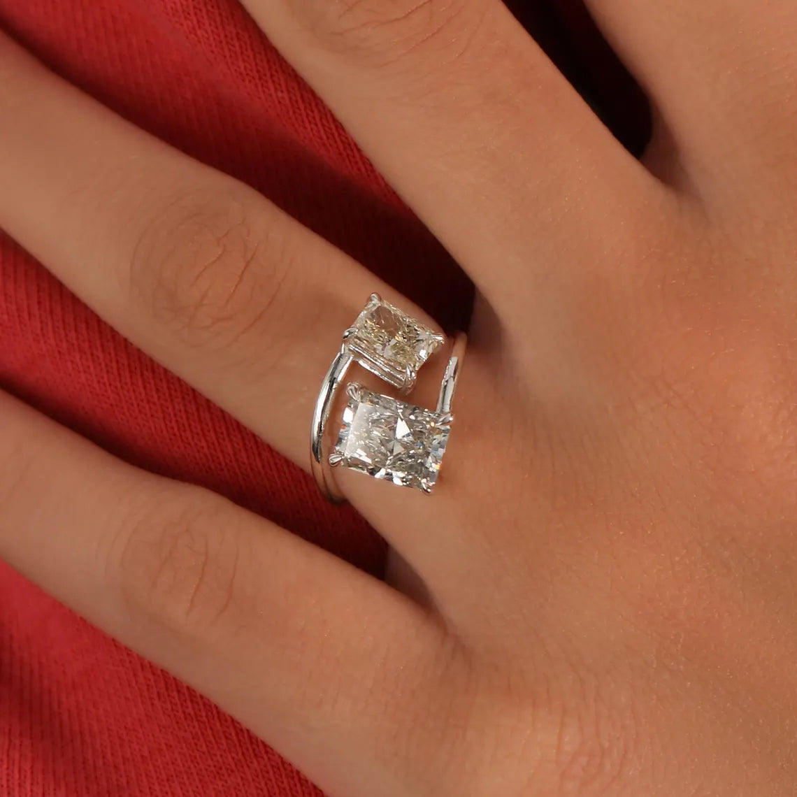 4.20 TCW Radiant Cut Lab Grown Diamond Toi Et Moi Engagement Ring