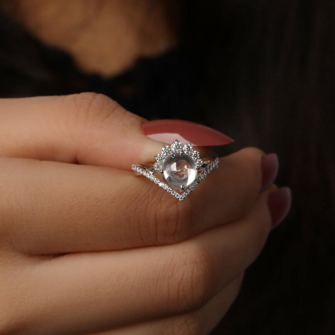 2.00 CT Round Cabochon Lab Diamond Halo Engagement Ring