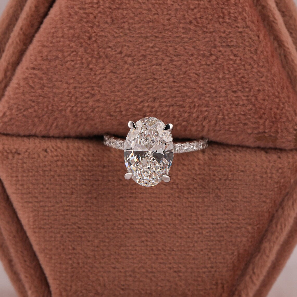 3.00 CT Oval Cut Lab Grown Diamond Hidden Halo Engagement Ring