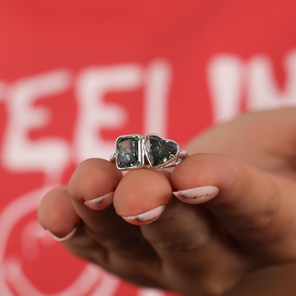 4.00 TCW Vintage Dark Green Two Stone Engagement Ring