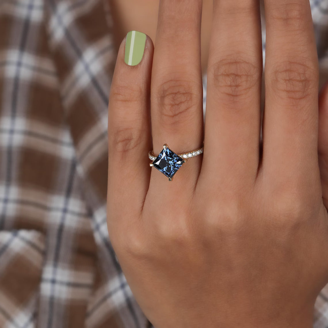 2.00 CT Princess Cut Blue Lab Grown Diamond Engagement Ring