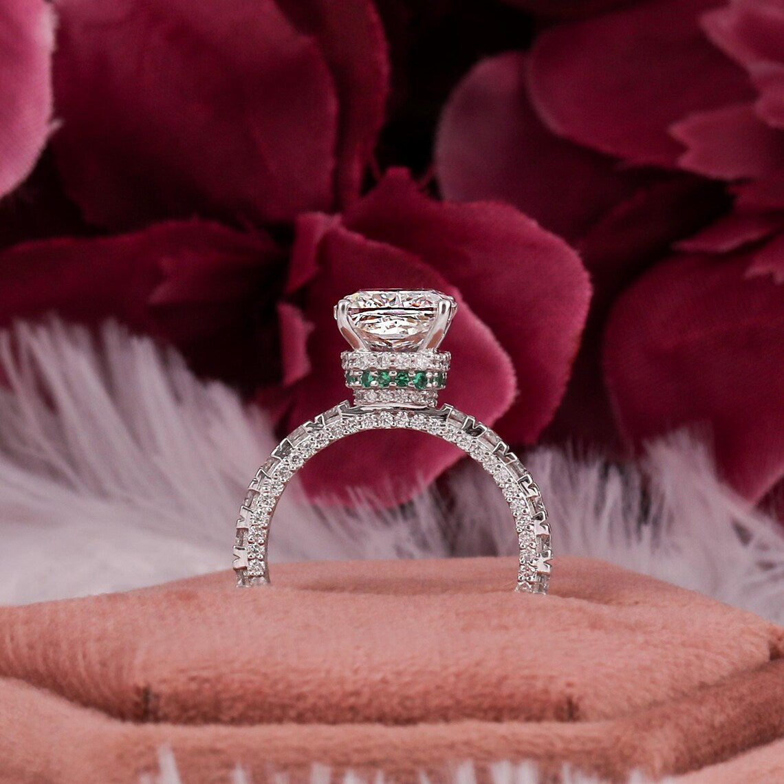 3.00 CT Cushion Cut Lab Diamond Double Hidden Halo Engagement Ring