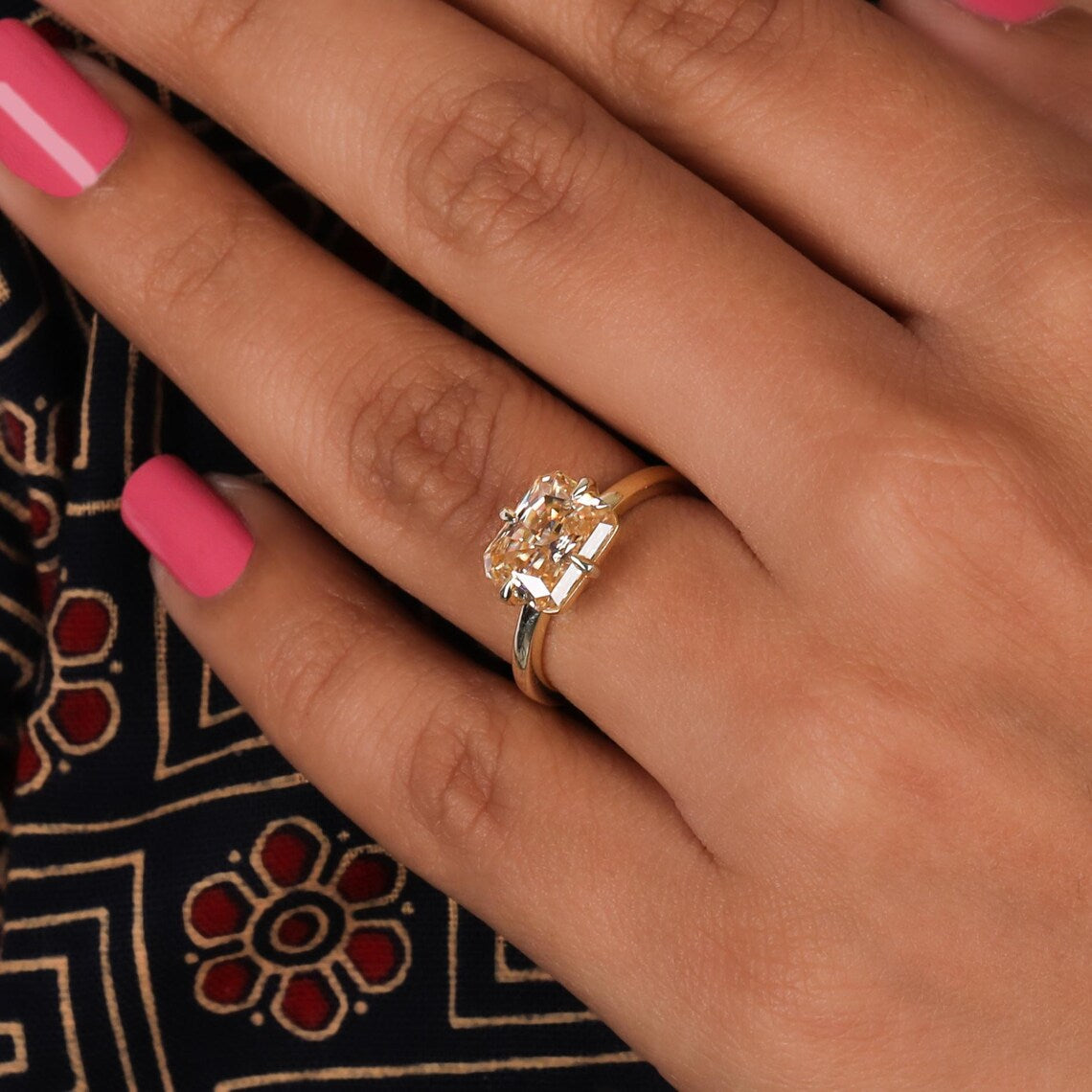 2.50 CT Yellow Radiant Diamond East West Set Solitaire Engagement Ring