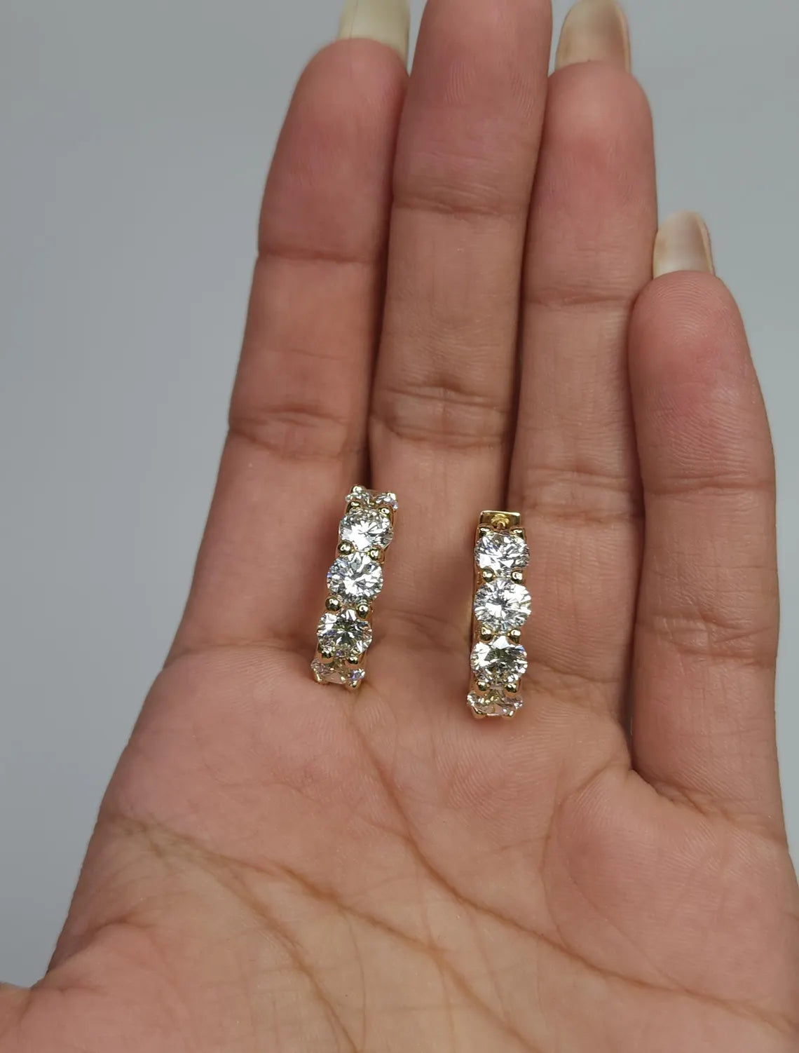 5.28 Ct Diamond Hoop Earrings, 14Kt Solid Gold Huggie Earrings