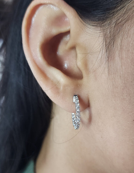 1 Ct Diamond Hoop Earrings, 14Kt Solid Gold Huggie Earrings