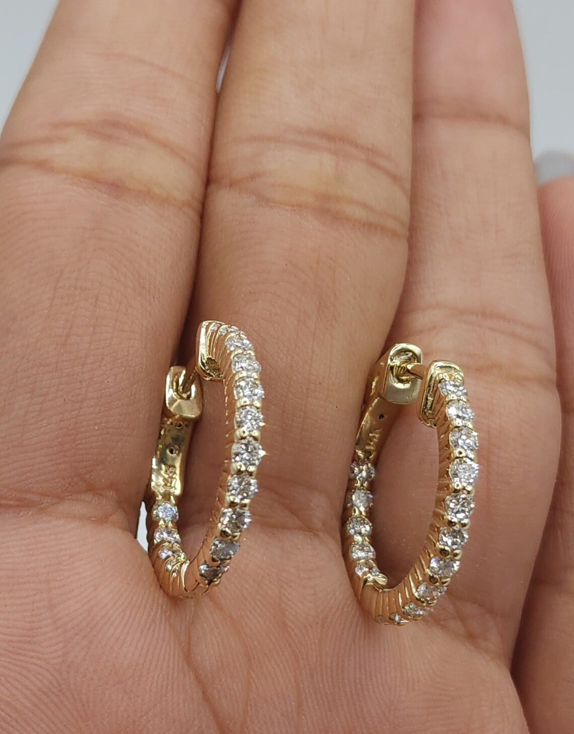 1 Ct Diamond Hoop Earrings, 14Kt Solid Gold Huggie Earrings