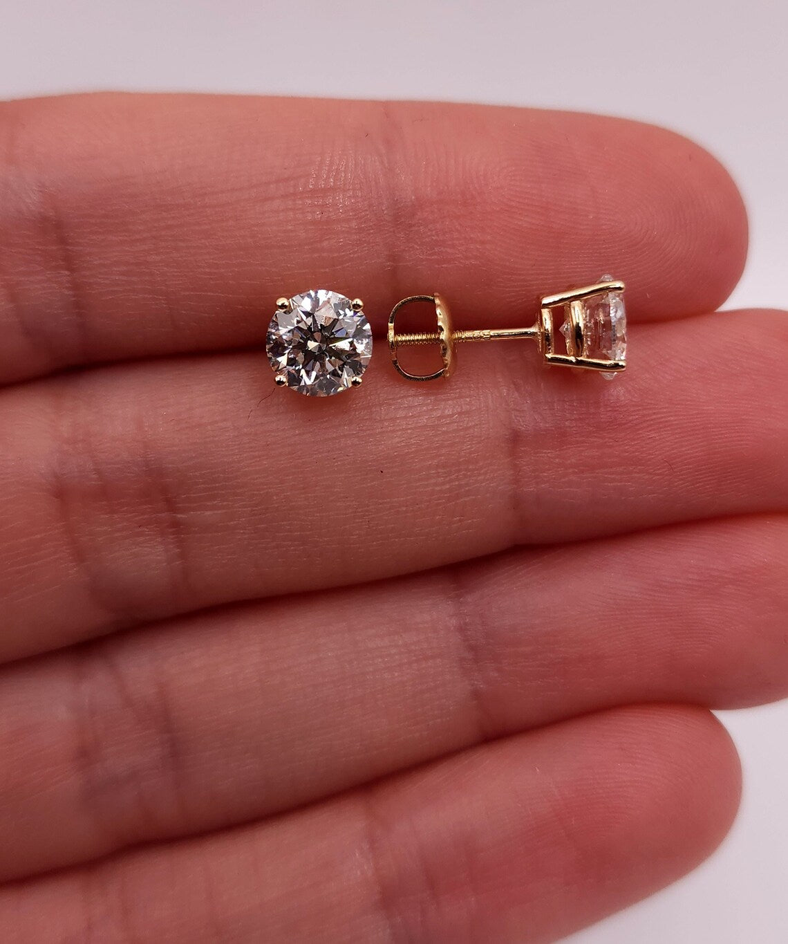 18K 2 Ct Diamond Earrings, 18Kt Gold Lab Grown Diamond Earrings