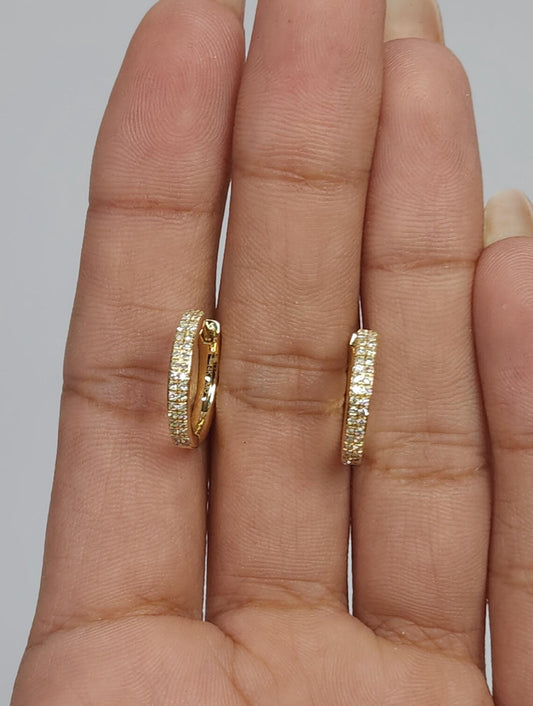 0.20 Ct Diamond Huggie Earrings, 14Kt Solid Gold Huggie Earrings