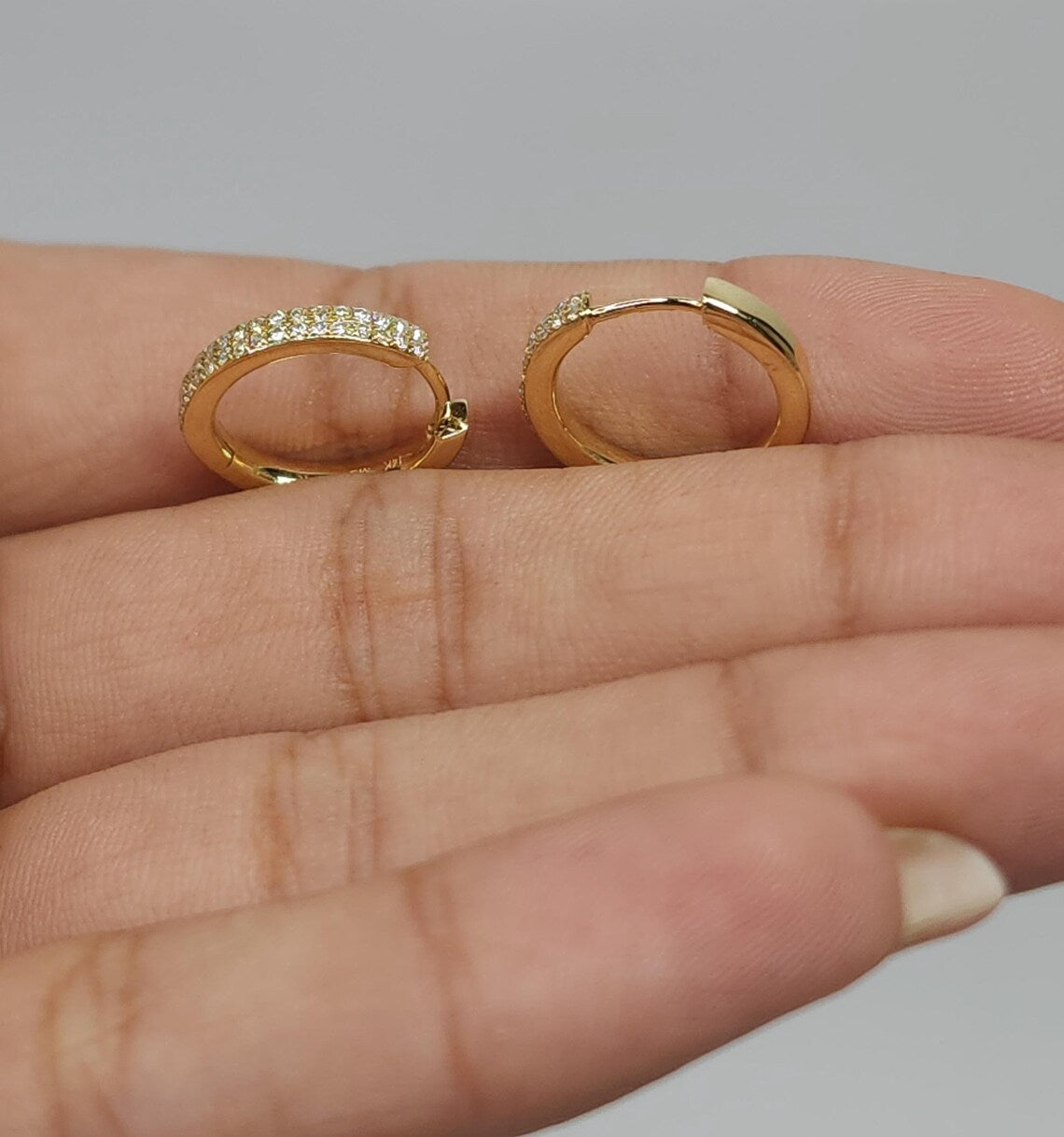 0.20 Ct Diamond Huggie Earrings, 14Kt Solid Gold Huggie Earrings