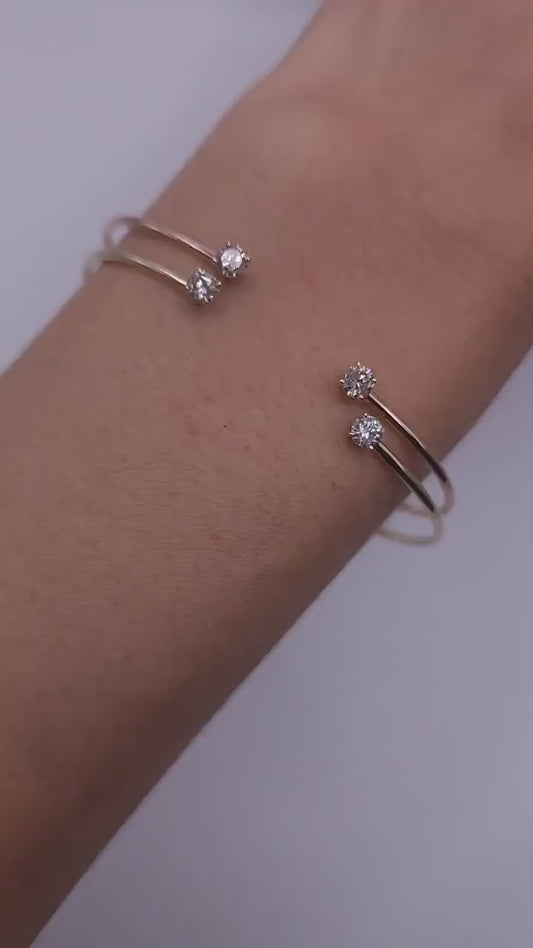 0.40 Ct Diamond Bangle, 14K Gold Lab Grown Diamond Bangle, Open Cuff Bangle