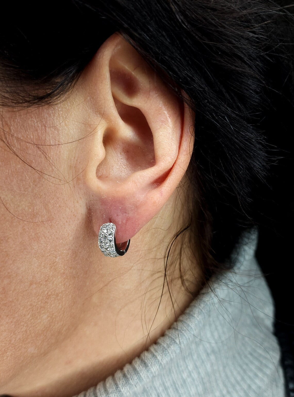 0.76 Ct Diamond Earrings, 14Kt Solid Gold Huggie Earrings