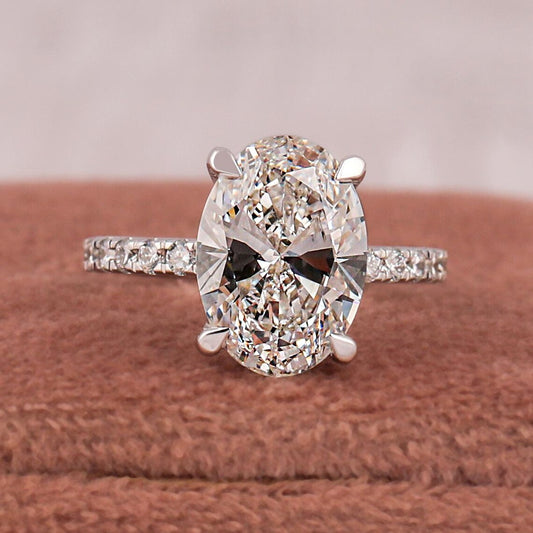 3.00 CT Oval Cut Lab Grown Diamond Hidden Halo Engagement Ring
