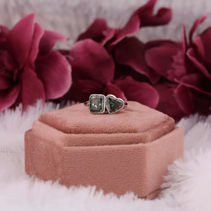 4.00 TCW Green Radiant & Heart Cut Lab Diamond Two Stone Engagement Ring