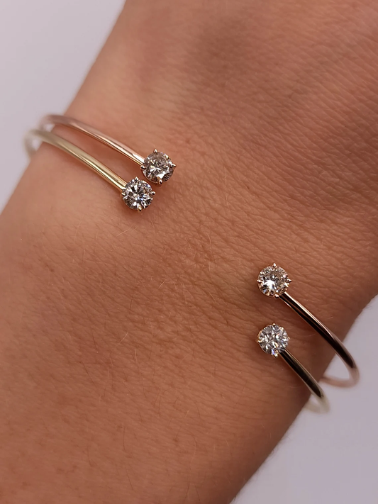 0.40 Ct Diamond Bangle, 14K Gold Lab Grown Diamond Bangle, Open Cuff Bangle