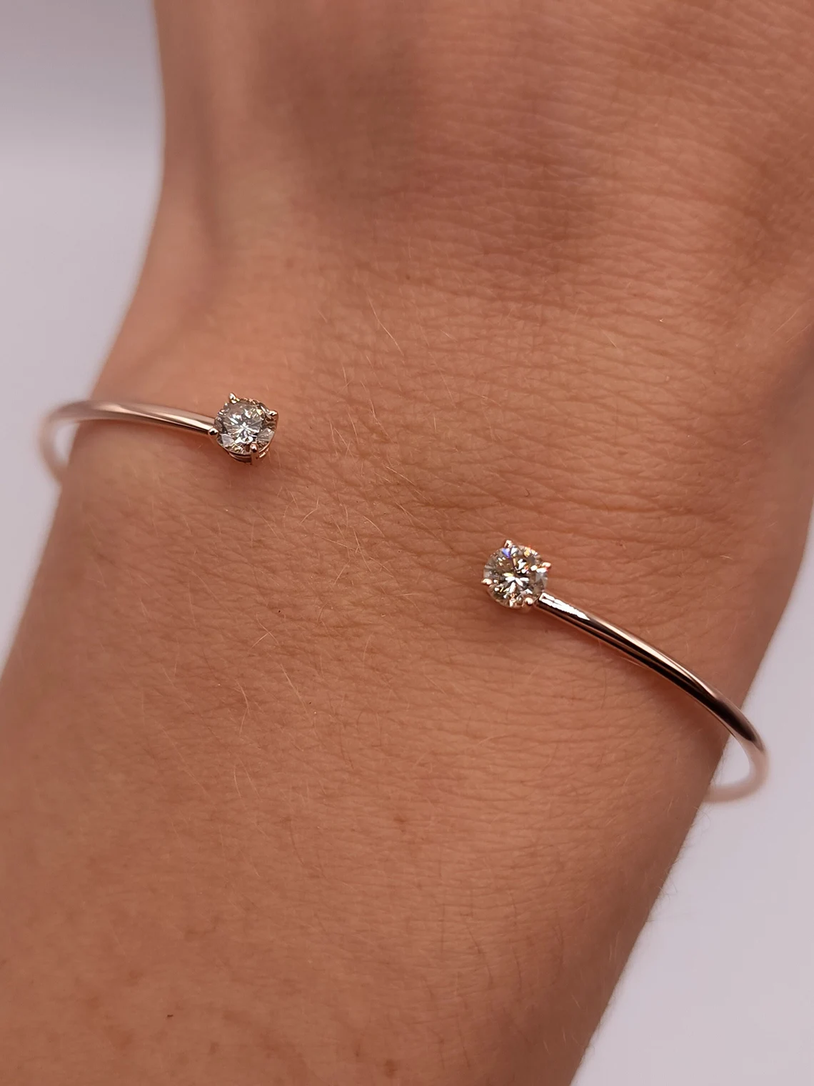 0.40 Ct Diamond Bangle, 14K Gold Lab Grown Diamond Bangle, Open Cuff Bangle