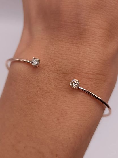0.40 Ct Diamond Bangle, 14K Gold Lab Grown Diamond Bangle, Open Cuff Bangle