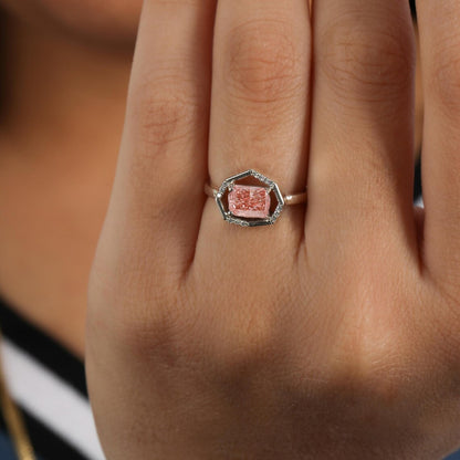 1.50 CT Pink Radiant Lab Grown Diamond Halo Engagement Ring