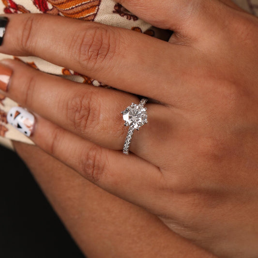  1.00 CT Round Lab Grown Diamond Solitaire Engagement Pave Ring