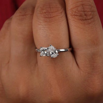 1.35 TCW Princess & Pear Lab Diamond Toi Et Moi Engagement Ring