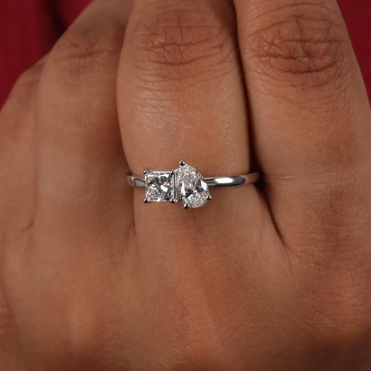 1.35 TCW Princess & Pear Lab Diamond Toi Et Moi Engagement Ring